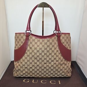 GUCCI early 2000s Bordeaux leather & GG coated canvas Large tote bag- rare find